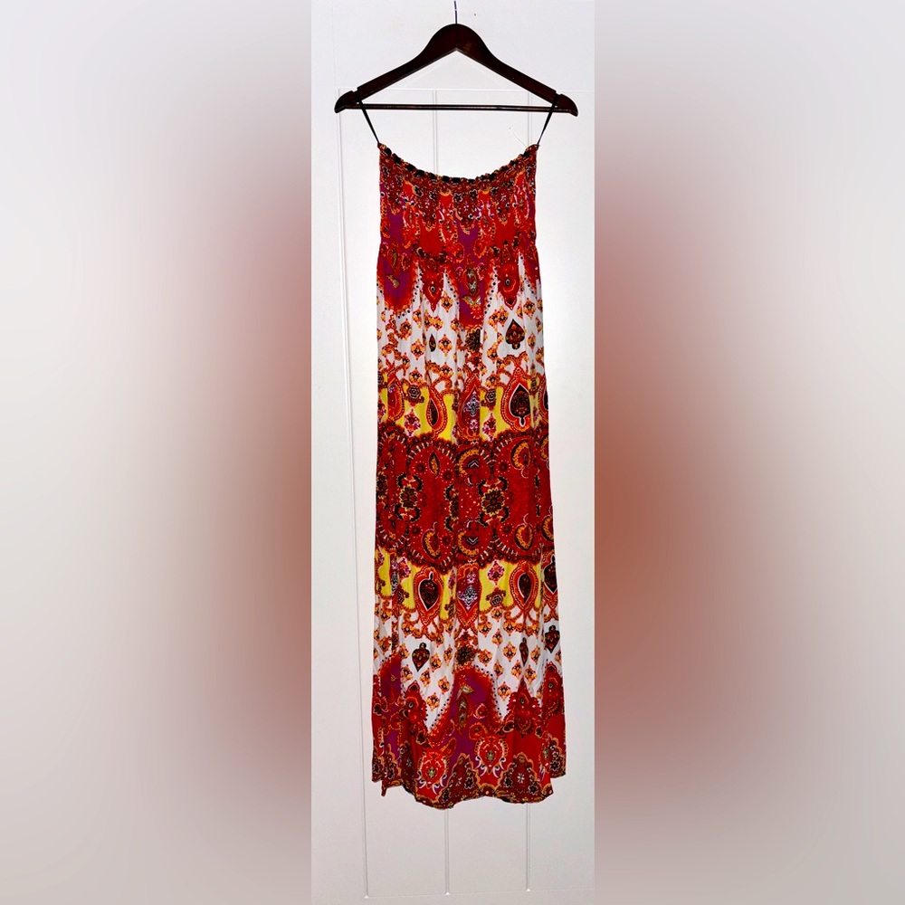 Expresso Paisley‎ Sleeveless Maxi Sundress Women L Boho Festive Indie Colorful